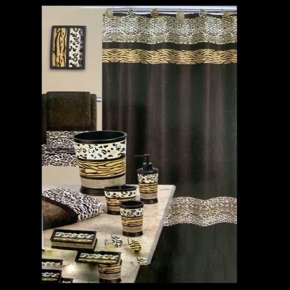 Animal Print Exotic Bathroom Accessory 4 Piece Set Brown Tan Multicolor Gazelle - Picture 12 of 12